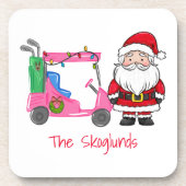 Santa Pink Golfkar met kerstverlichting Krans Bier Onderzetter (Voorkant)