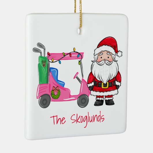 Santa Pink Golfkar met kerstverlichting Krans Keramisch Ornament (Rechts)