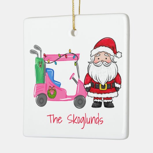 Santa Pink Golfkar met kerstverlichting Krans Keramisch Ornament (Links)