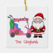 Santa Pink Golfkar met kerstverlichting Krans Keramisch Ornament (Voorkant)