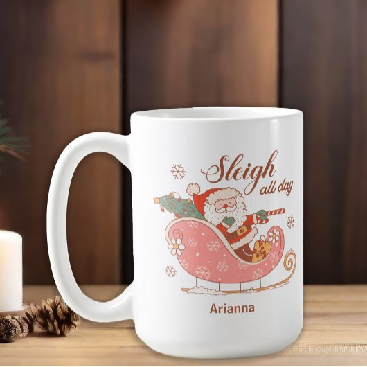 Santa Pink Sleigh De hele dag met Kerstmis Koffiemok
