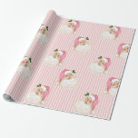 Santa & Pink Stripe Christmas Cadeaupapier<br><div class="desc">kerstman op roze gestreepte achtergrond.</div>