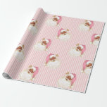 Santa & Pink Stripe Christmas Cadeaupapier<br><div class="desc">kerstman op roze gestreepte achtergrond.</div>