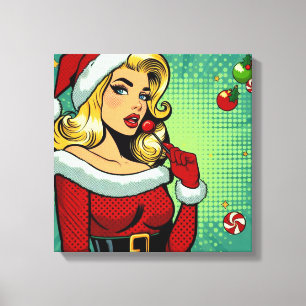 Santa Pinup: Pop Art Glam Canvas Afdruk