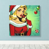 Santa Pinup: Pop Art Glam Canvas Afdruk (Insitu (Houten vloer))