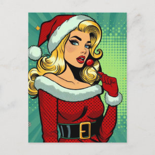 Santa Pinup: Pop Art Glam Feestdagenkaart