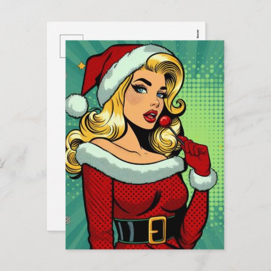 Santa Pinup: Pop Art Glam Feestdagenkaart (Voorkant / Achterkant)