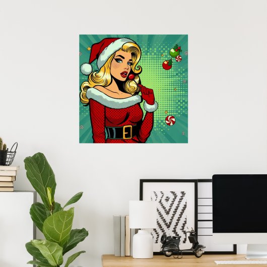 Santa Pinup: Pop Art Glam Poster (Thuiskantoor)