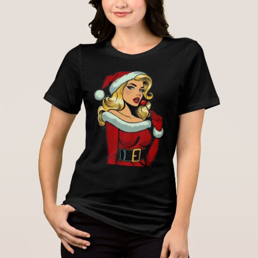 Santa Pinup: Pop Art Glam Tri-Blend Shirt (Voorkant)