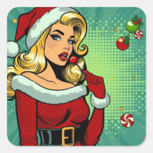 Santa Pinup: Pop Art Glam Vierkante Sticker