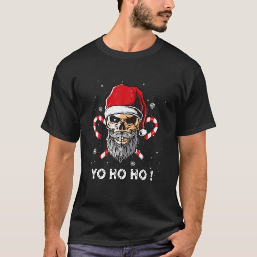 Santa Pirate Funny Christmas Jolly Roger Flag Skul T-shirt (Voorkant)