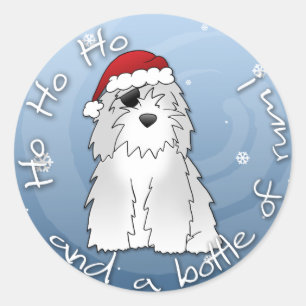 Santa Pirate Old English Sheepdog Ronde Sticker