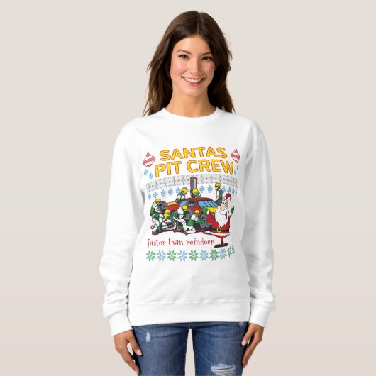 Santa Pit Crew Race Car Ugly KerstSweater Trui (Voorkant volledig)