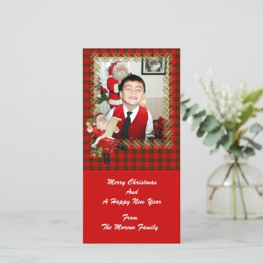 Santa Plaid-fotokaart voor Feestdagen Feestdagenkaart (Staand voorkant)