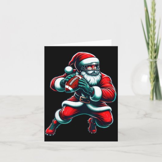 Santa Playing American Football Christmas Women Me Kaart (Voorkant)