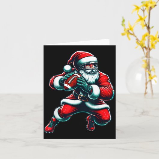 Santa Playing American Football Christmas Women Me Kaart (Gele Bloem)