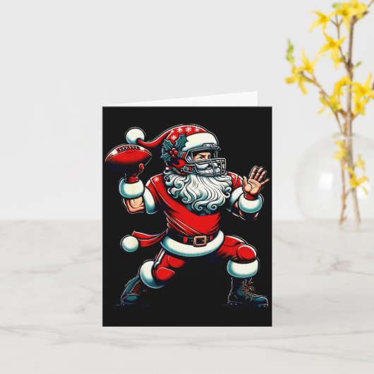Santa Playing American Football Christmas Women Me Kaart (Gele Bloem)
