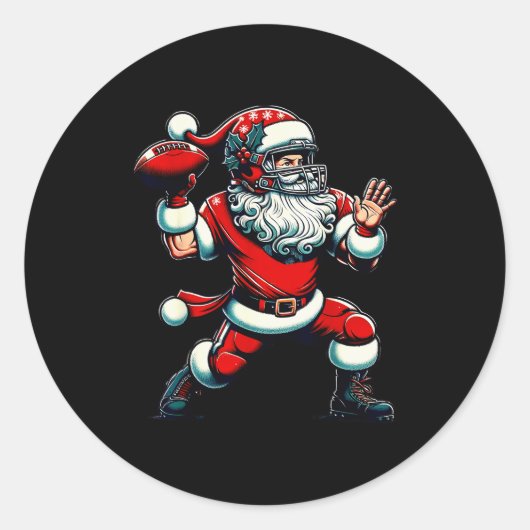 Santa Playing American Football Christmas Women Me Ronde Sticker (Voorkant)