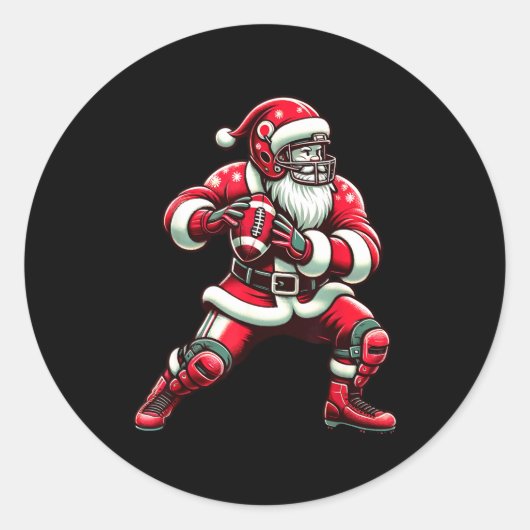 Santa Playing American Football Christmas Women Me Ronde Sticker (Voorkant)