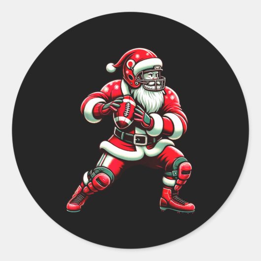 Santa Playing American Football Christmas Women Me Ronde Sticker (Voorkant)