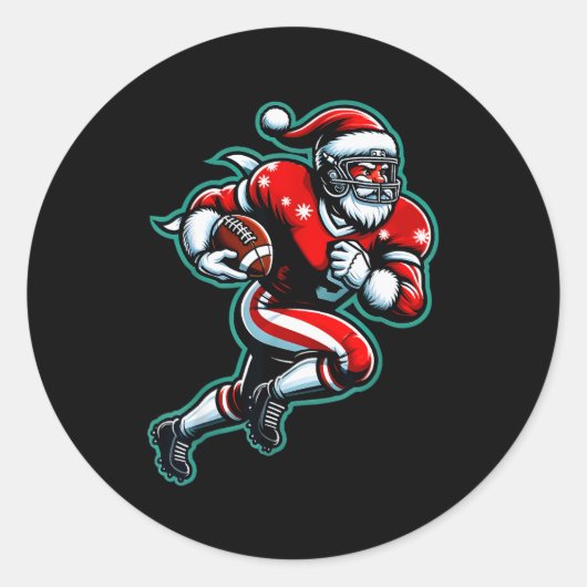 Santa Playing American Football Christmas Women Me Ronde Sticker (Voorkant)