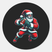 Santa Playing American Football Christmas Women Me Ronde Sticker (Voorkant)