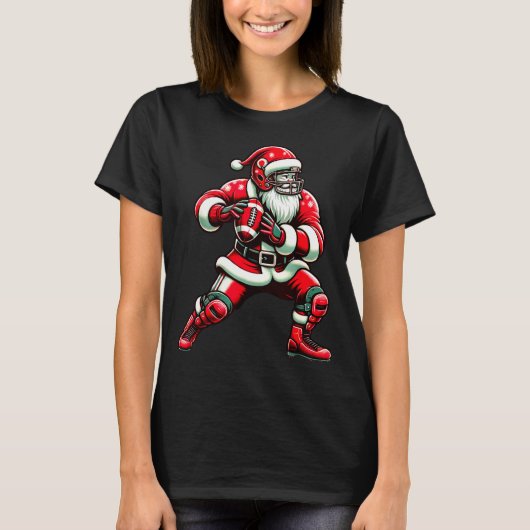 Santa Playing American Football Christmas Women Me T-shirt (Voorkant)