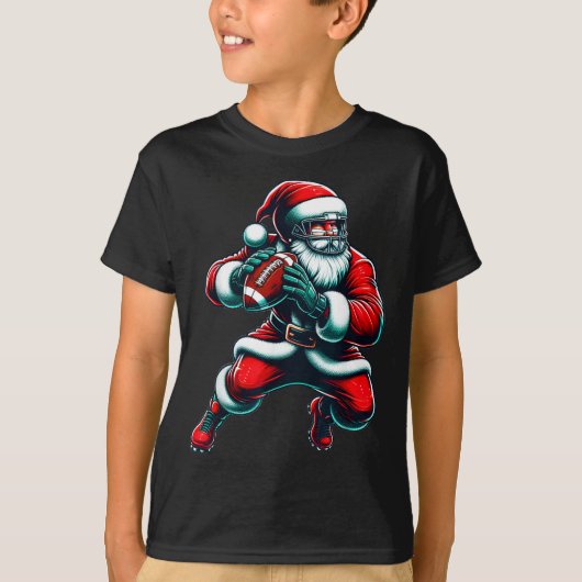 Santa Playing American Football Christmas Women Me T-shirt (Voorkant)