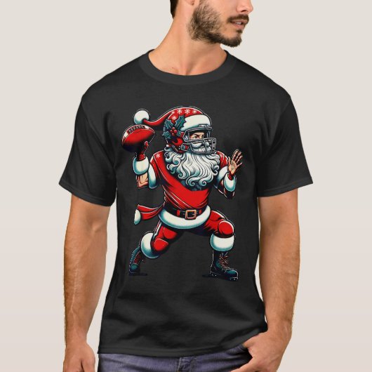 Santa Playing American Football Christmas Women Me T-shirt (Voorkant)