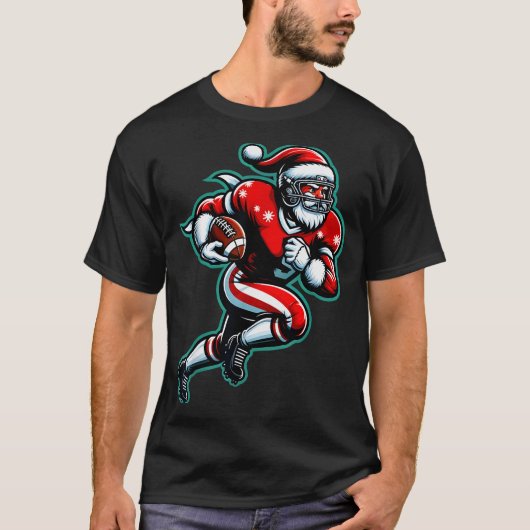 Santa Playing American Football Christmas Women Me T-shirt (Voorkant)