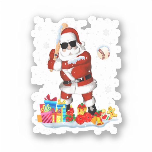 Santa Playing Baseball Cool Christmas Santa Baseba Sticker (Voorkant)