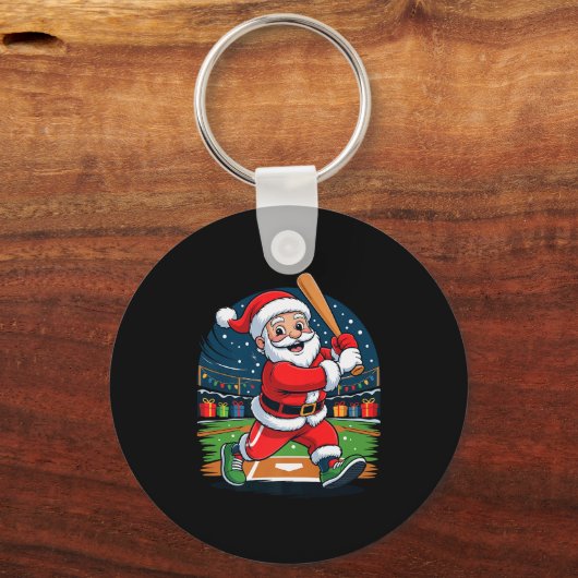 Santa Playing Baseball Funny Holiday Christmas Xma Sleutelhanger (Voorkant)