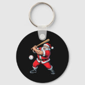 Santa Playing Baseball Funny Holiday Christmas Xma Sleutelhanger (Voorkant)