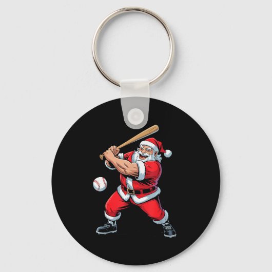 Santa Playing Baseball Funny Holiday Christmas Xma Sleutelhanger (Voorkant)
