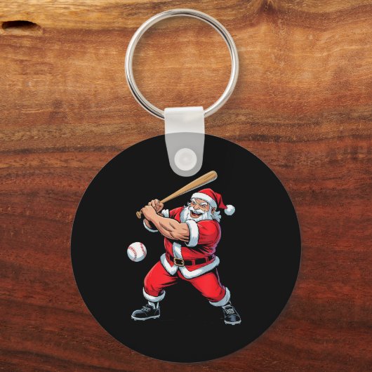 Santa Playing Baseball Funny Holiday Christmas Xma Sleutelhanger (Voorkant)