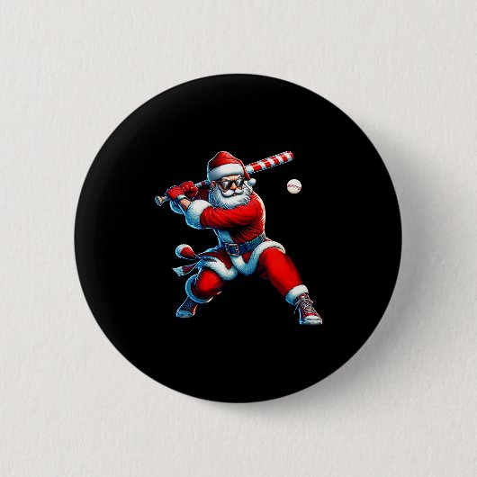 Santa Playing Baseball Men Boys Christmas Baseball Ronde Button 5,7 Cm (Voorkant)