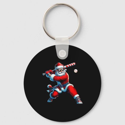 Santa Playing Baseball Men Boys Christmas Baseball Sleutelhanger (Voorkant)