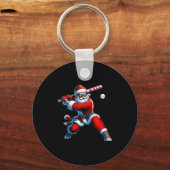 Santa Playing Baseball Men Boys Christmas Baseball Sleutelhanger (Voorkant)