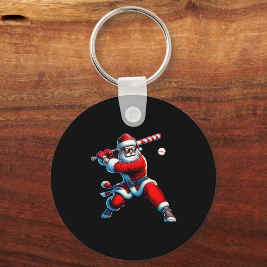 Santa Playing Baseball Men Boys Christmas Baseball Sleutelhanger (Voorkant)