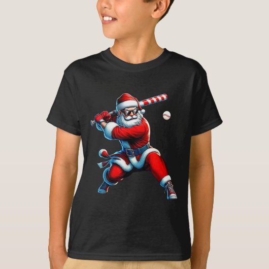Santa Playing Baseball Men Boys Christmas Baseball T-shirt (Voorkant)
