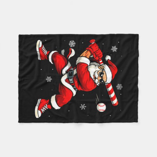 Santa Playing Baseball Xmas Funny Christmas Baseba Fleece Deken (Voorkant (Horizontaal))