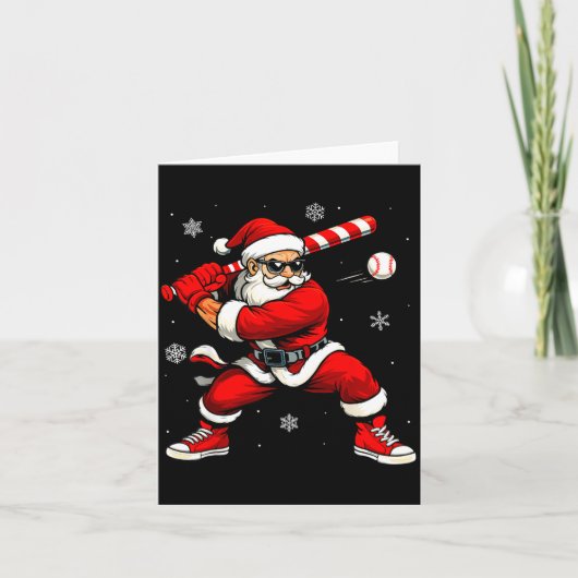 Santa Playing Baseball Xmas Funny Christmas Baseba Kaart (Voorkant)