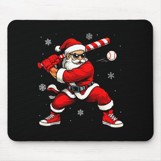 Santa Playing Baseball Xmas Funny Christmas Baseba Muismat (Voorkant)