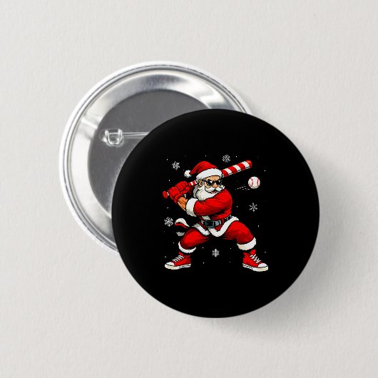Santa Playing Baseball Xmas Funny Christmas Baseba Ronde Button 5,7 Cm (Voorkant /achterkant)