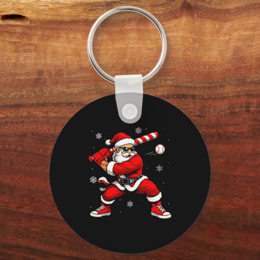 Santa Playing Baseball Xmas Funny Christmas Baseba Sleutelhanger (Voorkant)