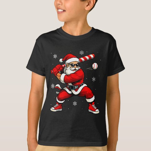 Santa Playing Baseball Xmas Funny Christmas Baseba T-shirt (Voorkant)