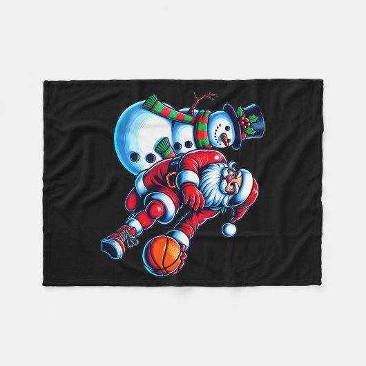 Santa Playing Basketball With A Snowman Christmas  Fleece Deken (Voorkant (Horizontaal))