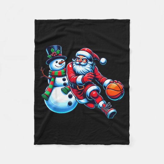 Santa Playing Basketball With A Snowman Christmas  Fleece Deken (Voorkant)