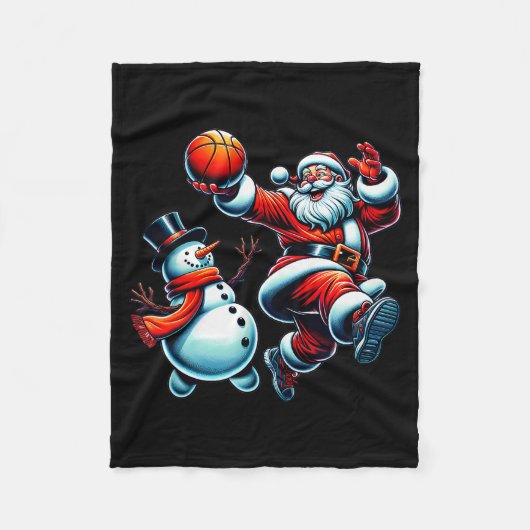Santa Playing Basketball With A Snowman Christmas  Fleece Deken (Voorkant)