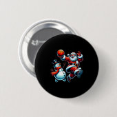 Santa Playing Basketball With A Snowman Christmas Ronde Button 5,7 Cm (Voorkant /achterkant)